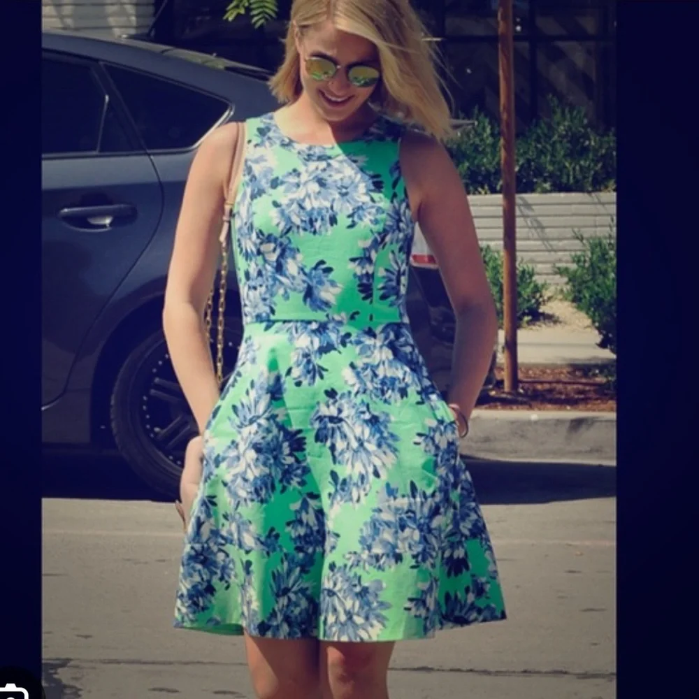 J.Crew Green Blue Floral Dress Fit and Flare Size 2